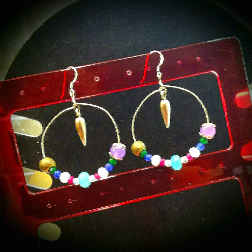 Moonstone, Ruby, Apatite, 925S Earrings. 3"